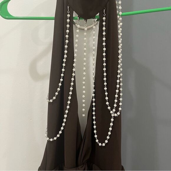 Loba Maxi Dress Debora Pearl Brown Halter Beaded Wedding Guest size S - Picture 5 of 9
